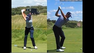 Justin Thomas golf swing  Long Iron faceon amp downtheline July 2017 [upl. by Ennovihc263]